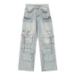 【25s Jul.】Heavy Washed Ripped Multi-pocket Jeans