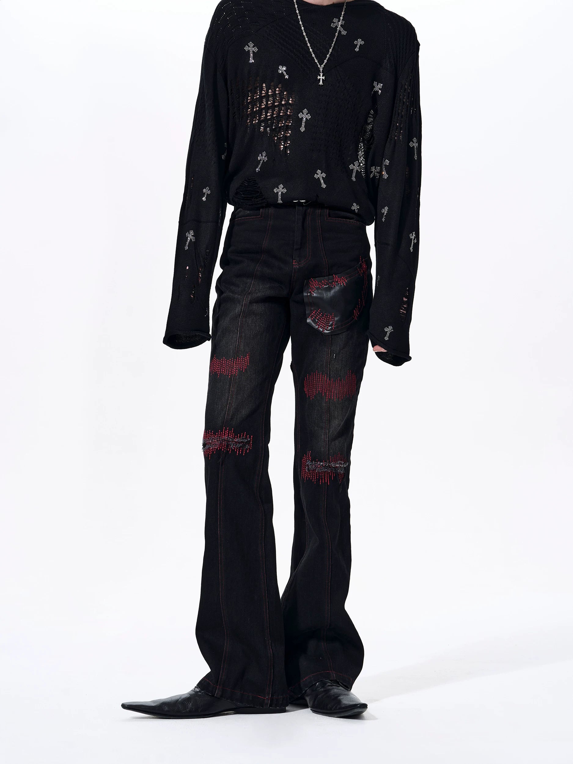 【26s Mar.】Flared Red Striped Jeans