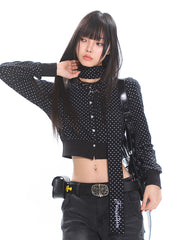 【25s Apr.】Polka Dot Ribbon Tie Casual Long Sleeve Top