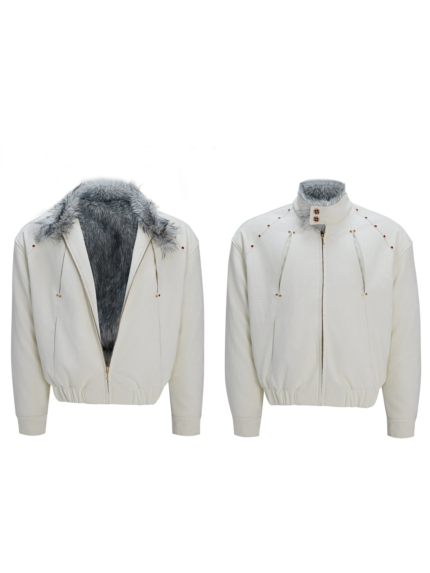 【25s Nov.】"Snowy Silver Fox" Plush Leather Jacket (No Hood)