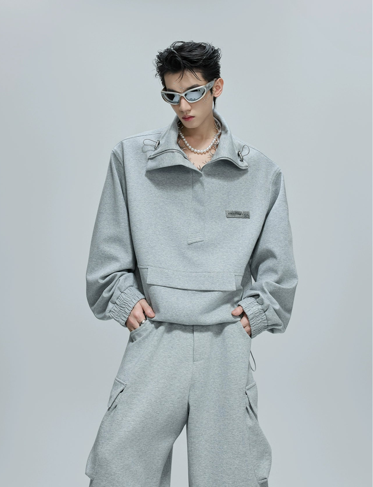 【25s Oct.】Casual Stand Collar Cropped Sweatshirt/Ribbon Pocket Pants