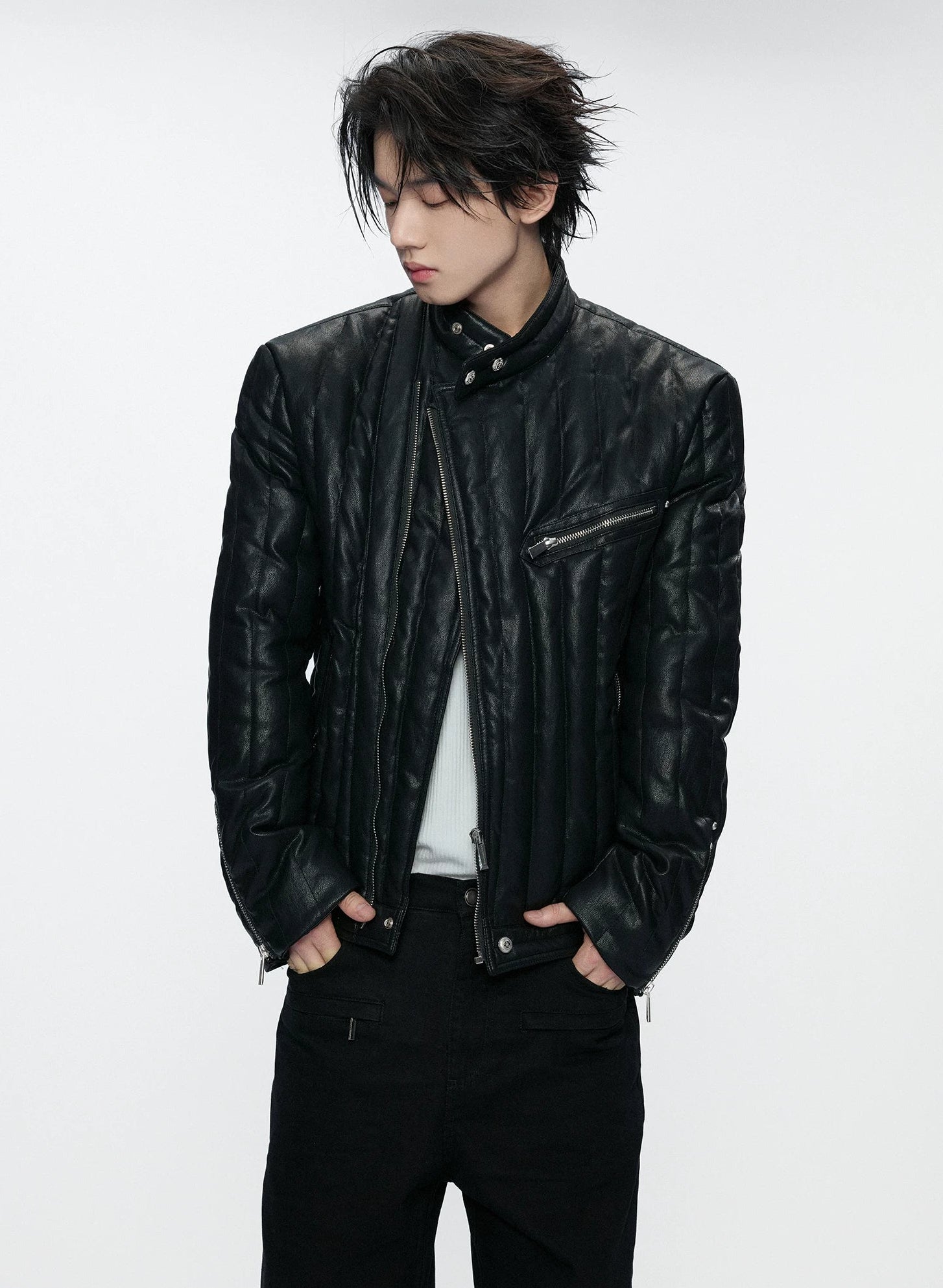 Asymmetric Zip Down Moto Jacket