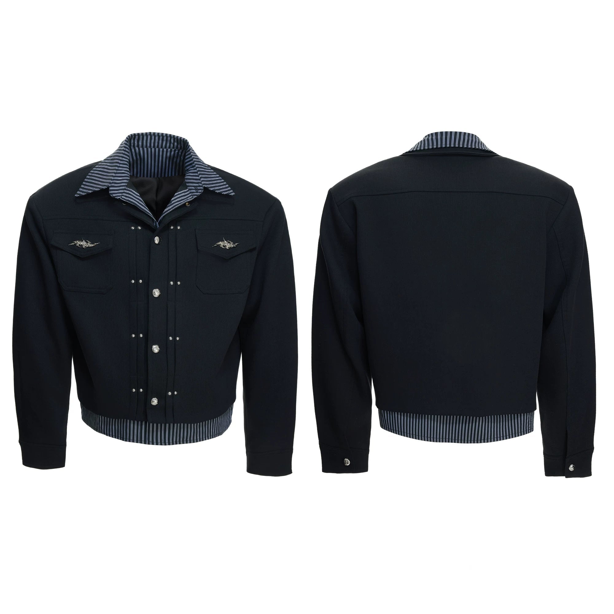 26s Feb.】Striped Faux-Layer Short Jacket