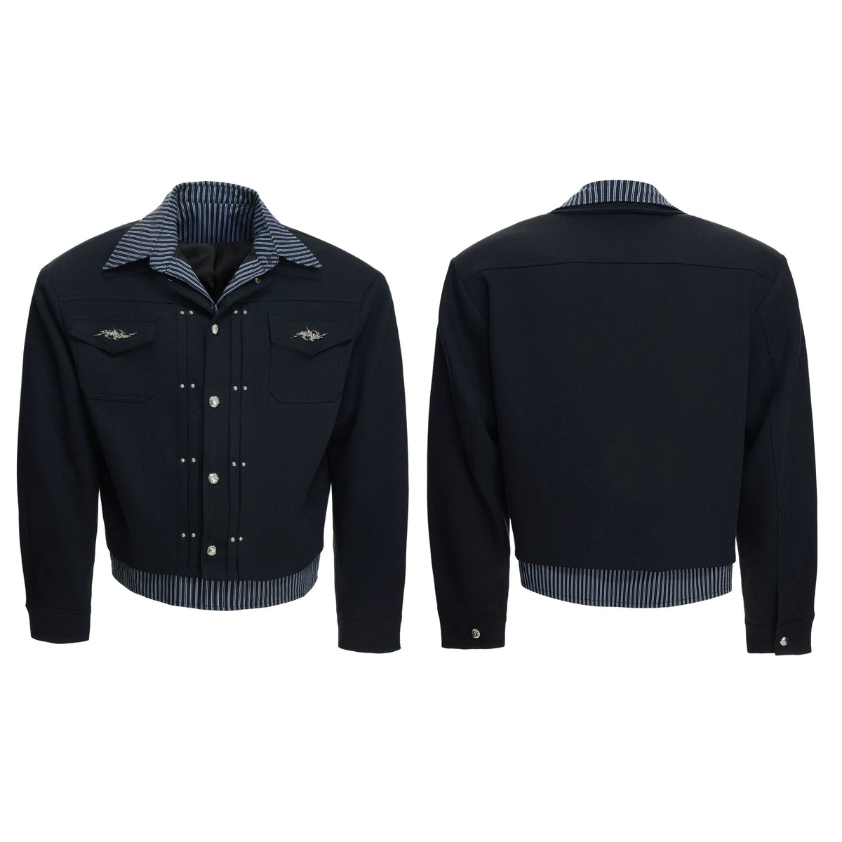 26s Feb.】Striped Faux-Layer Short Jacket