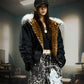 【25s Dec.】Leopard Print Patchwork Long Fur Hooded Jacket