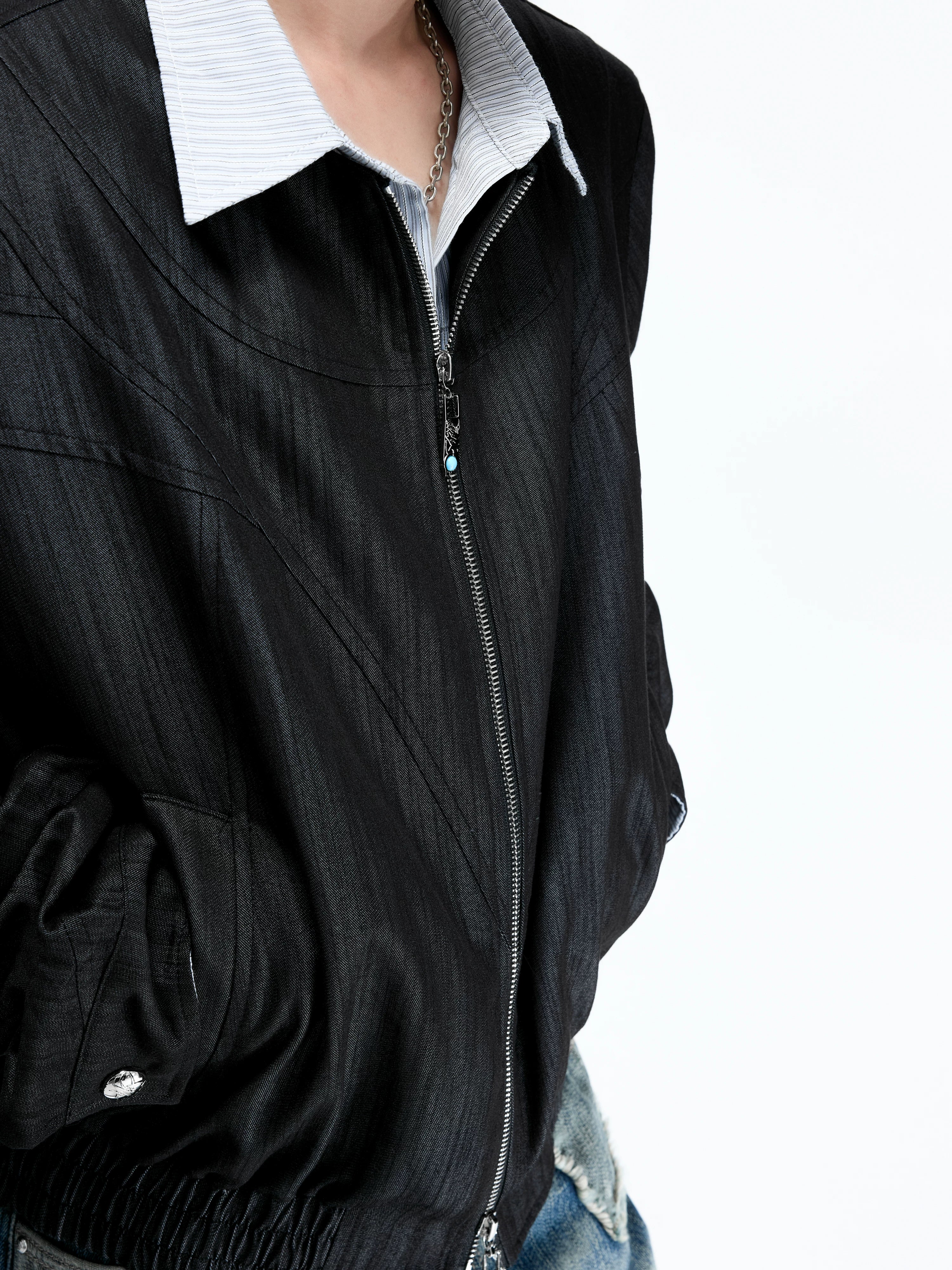Pearlescent Striped Layered Shirt Jacket