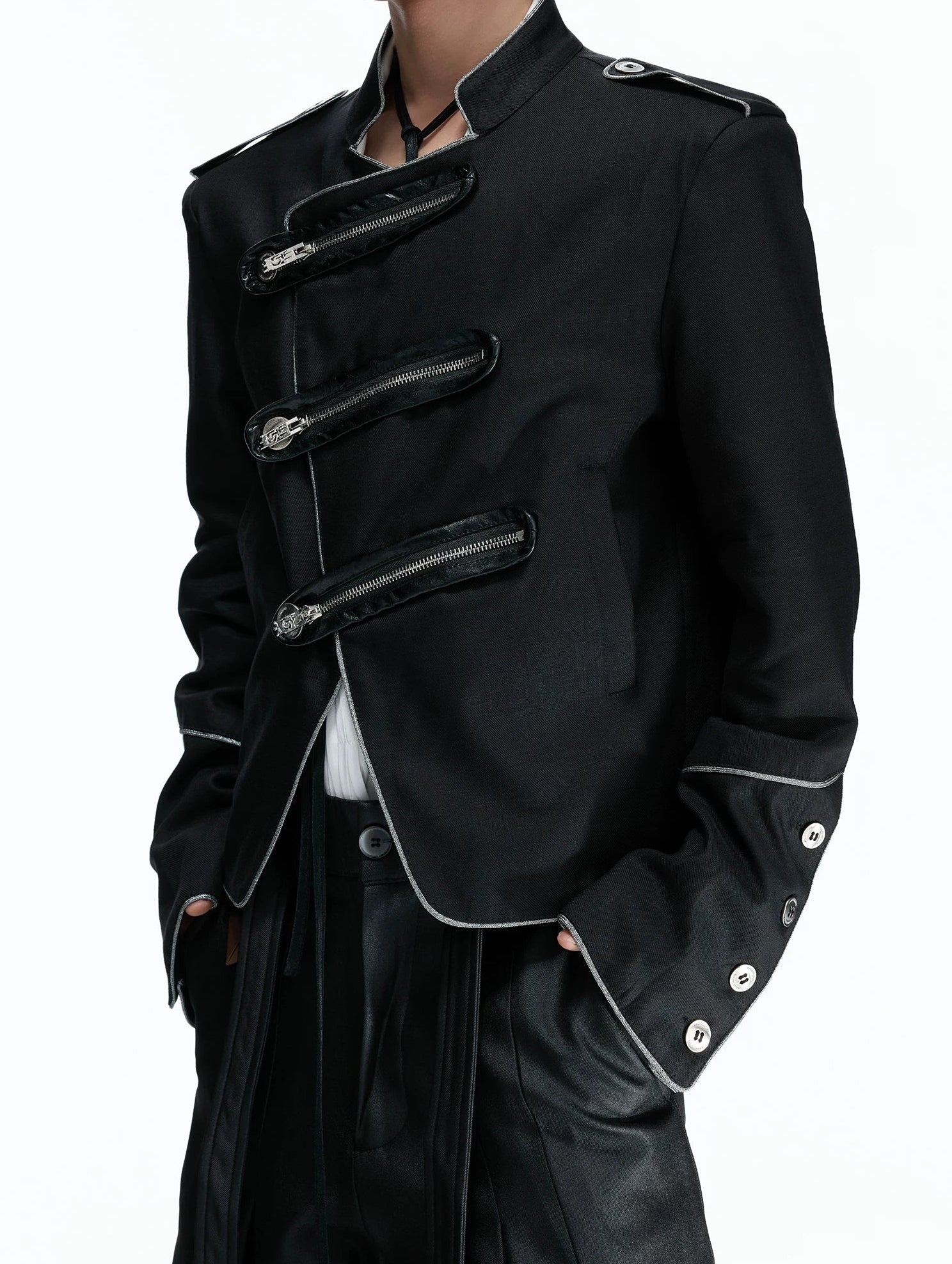 Asymmetric Stand Collar Cropped Jacket