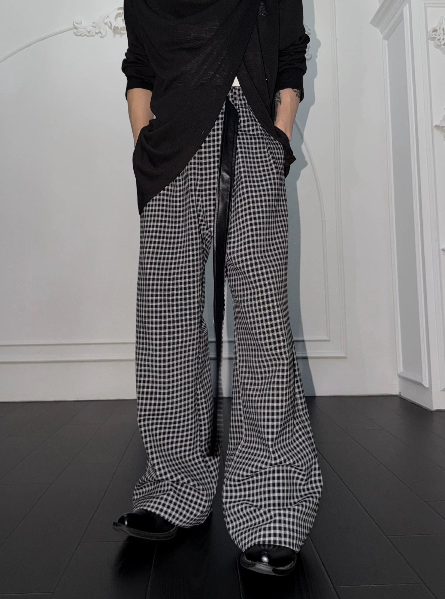 Vintage Plaid Wide-Leg Trousers