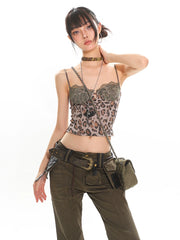【25s Jun.】Leopard Lace Contrast Strap Cami Top