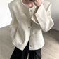 【25s Jul.】White Tweed Collarless Shoulder-Pad Jacket