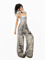 【25s Aug.】Heavily Detailed Chain Digital Print Jeans