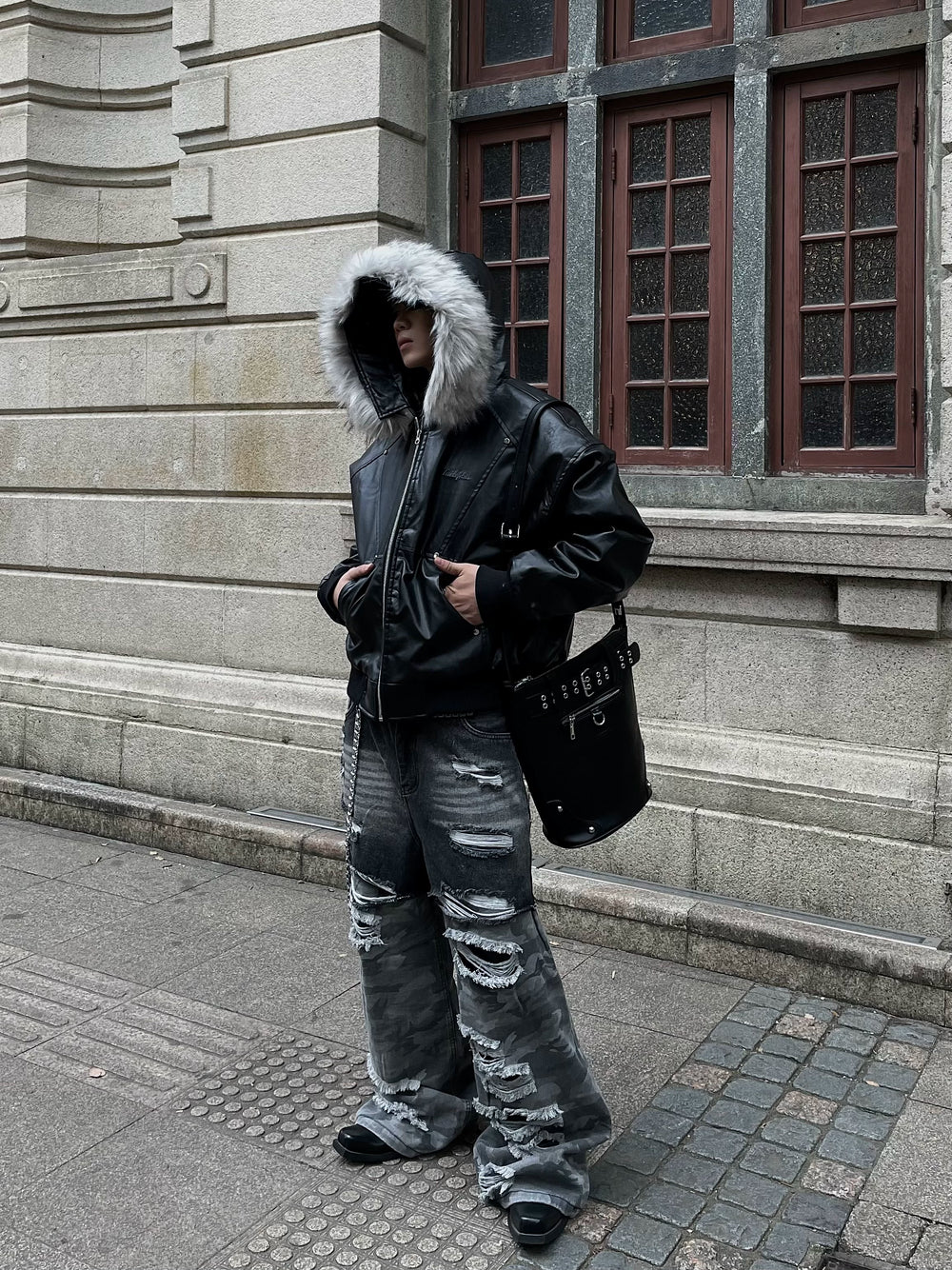 【24s Nov.】Designed Detachable Fur Collar Hooded Leather Jacket ArtsKoreanMan