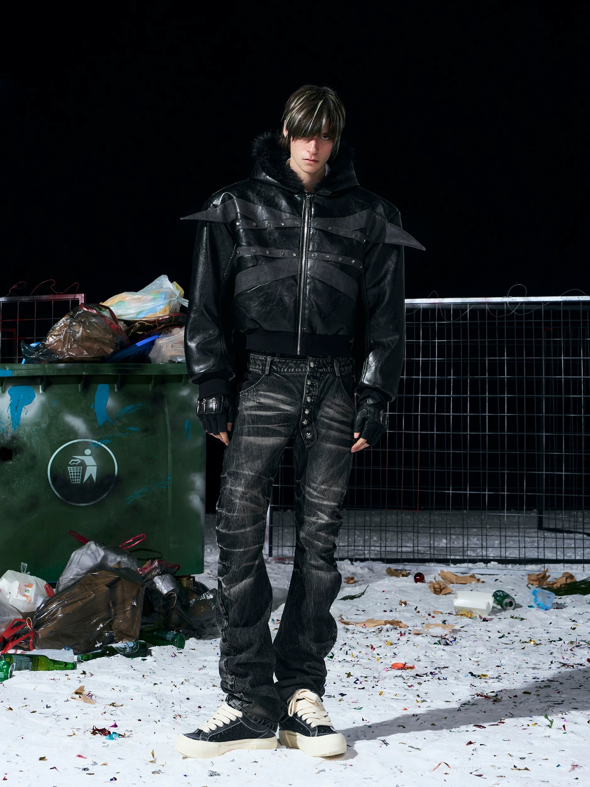 Deconstructed Silhouette Cropped Fur Collar Jacket