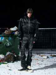 Deconstructed Silhouette Cropped Fur Collar Jacket