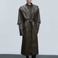 【25s Nov.】Deconstructed Stand-up Collar Copper Coin Button Leather Trench Coat