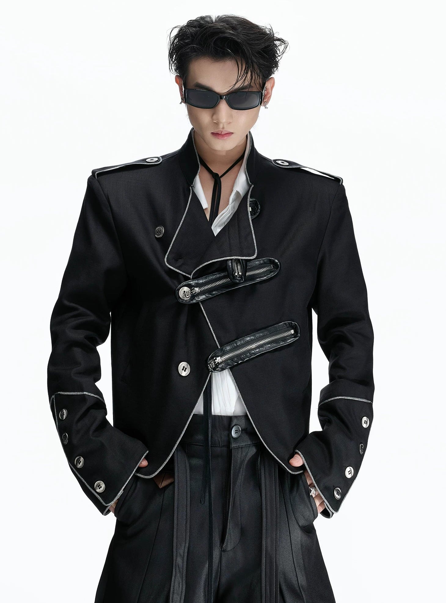 Asymmetric Stand Collar Cropped Jacket