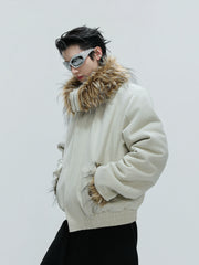 【25s Nov.】Washed Fur Collar Plush and Thickened Cotton Jacket