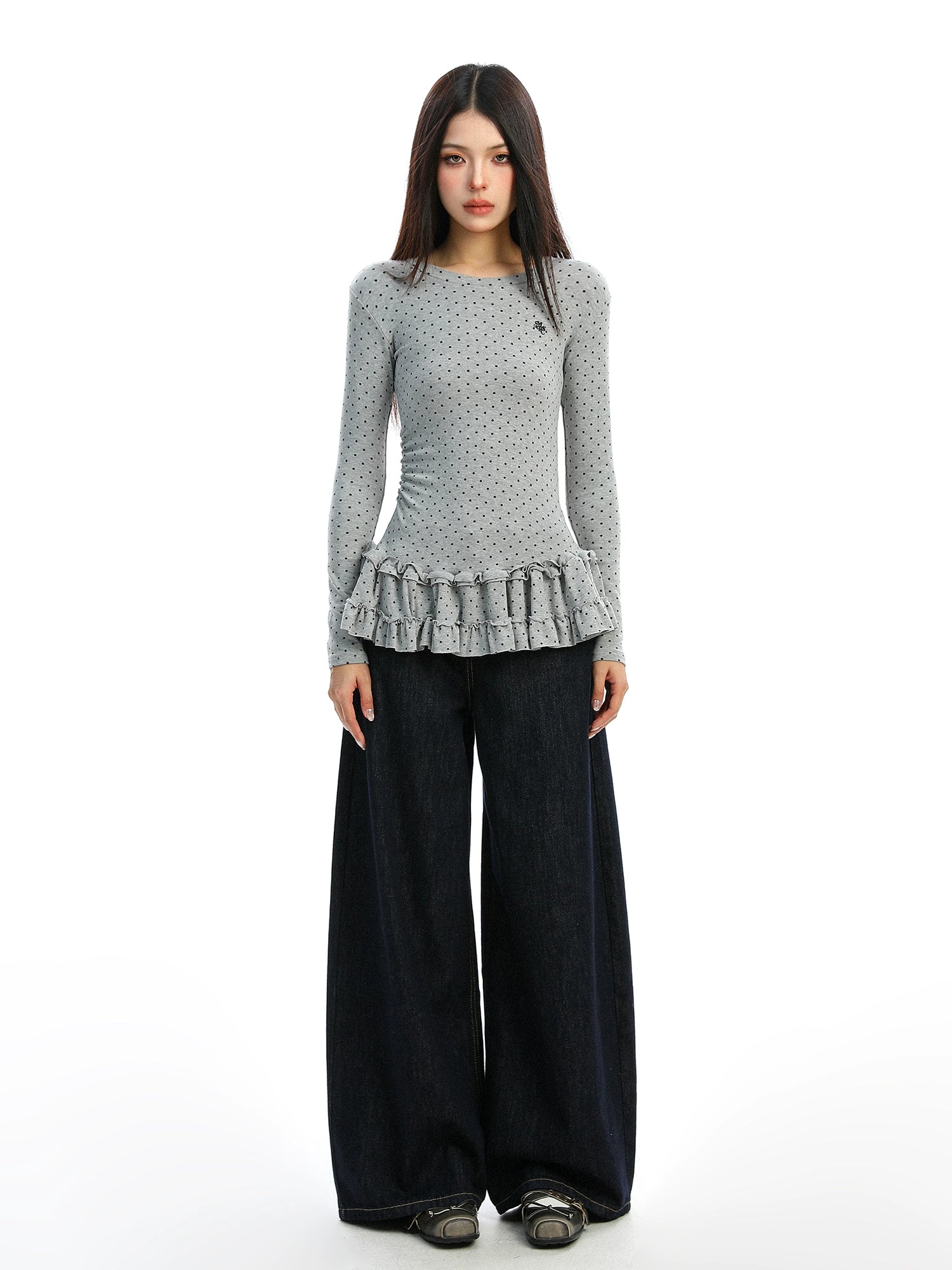 【25s Dec.】Polka Dot Ruffled Round Neck Base Layer