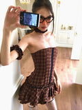【25s Apr.】Off-Shoulder Plaid Corset Dress