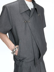 【26s May】Asymmetric Layered Cropped Shoulder Jacket Set