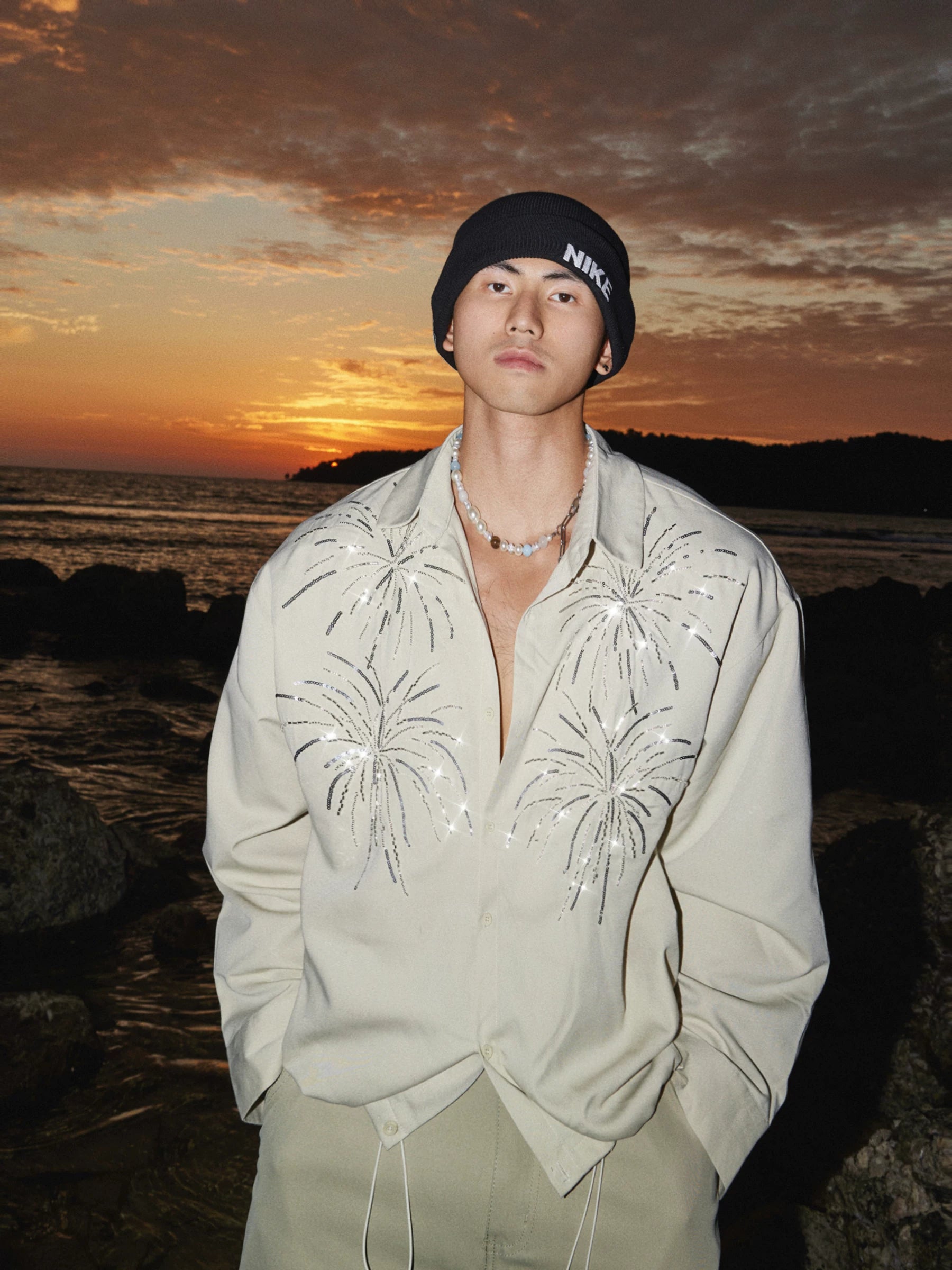 【26s Jan.】Beaded Firework Drawstring Long-Sleeve Shirt