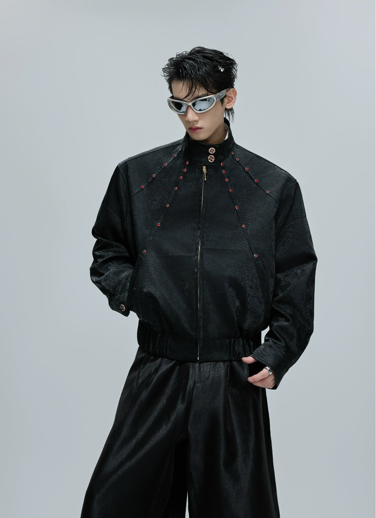 Python Textured Leather Fashion Jacket