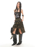 【25s Jul.】Asymmetrical Camo Denim Midi Skirt