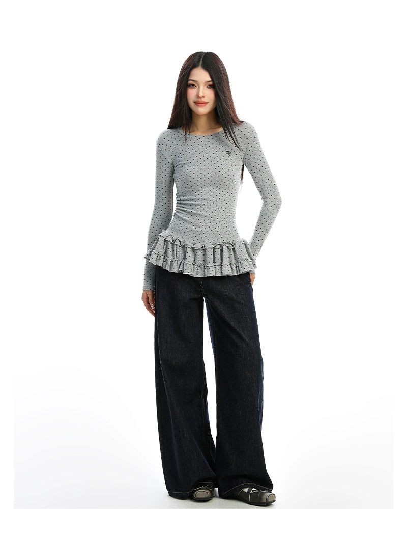 【25s Dec.】Polka Dot Ruffled Round Neck Base Layer