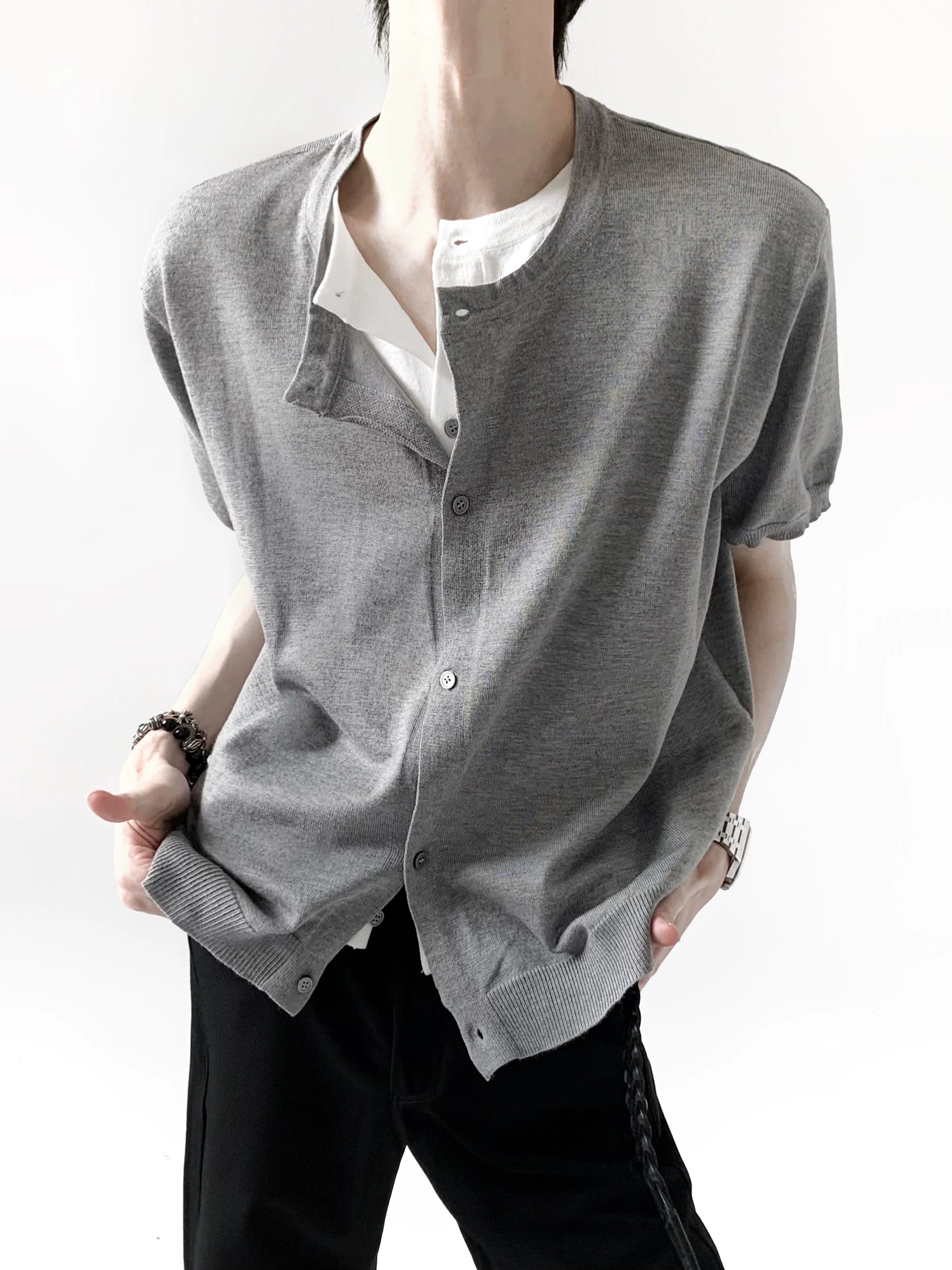 Clean Fit Layered Henley Knit Tee
