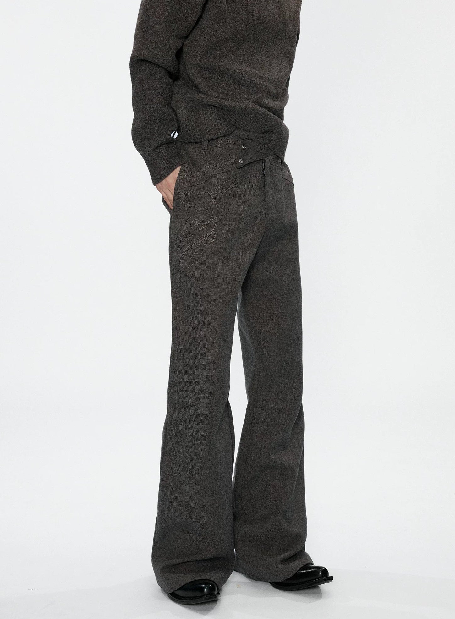 Cross-Over Embroidered Flared Trousers