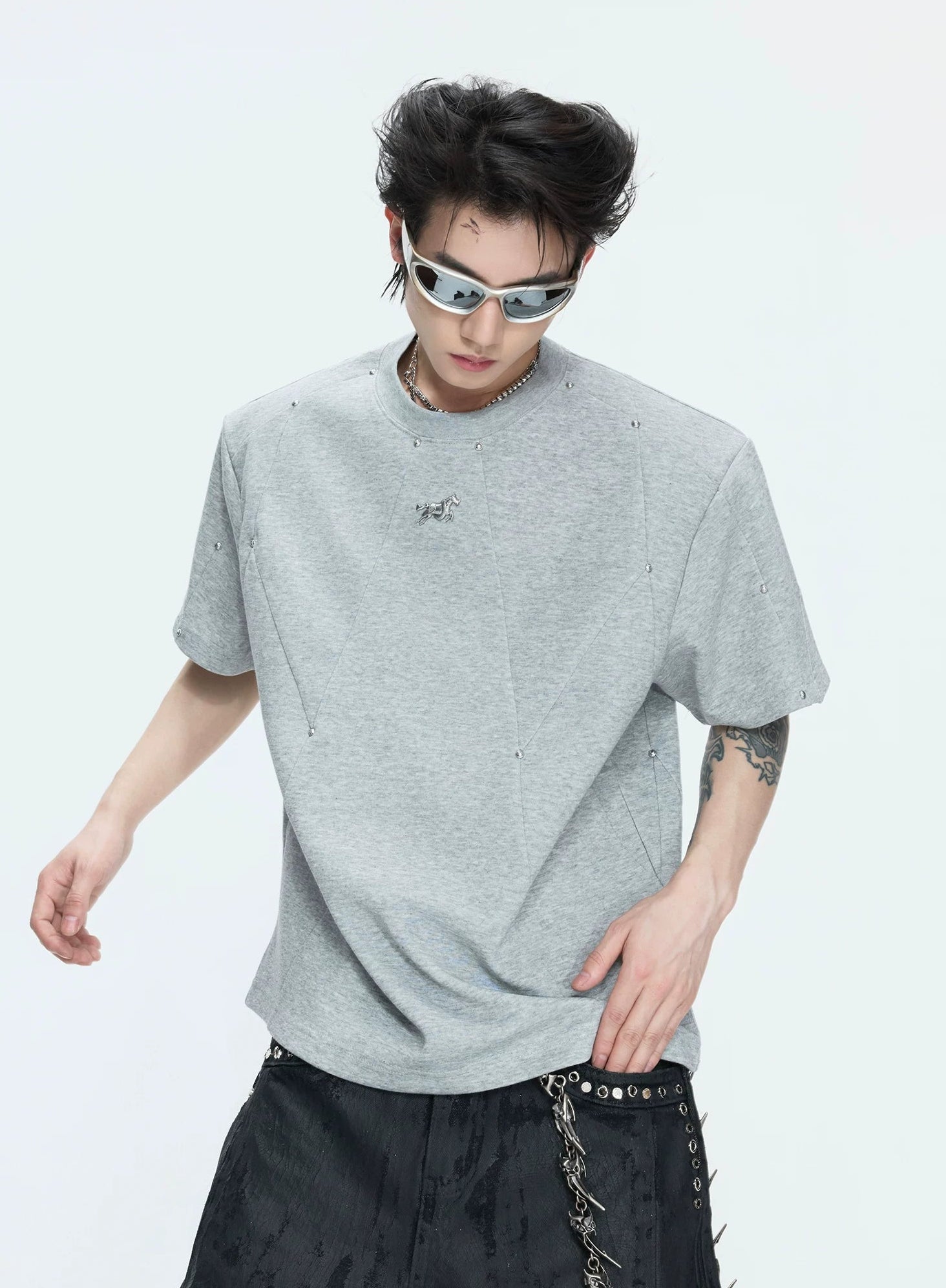【26s May】Studded Deconstructed Boxy Shoulder Tee