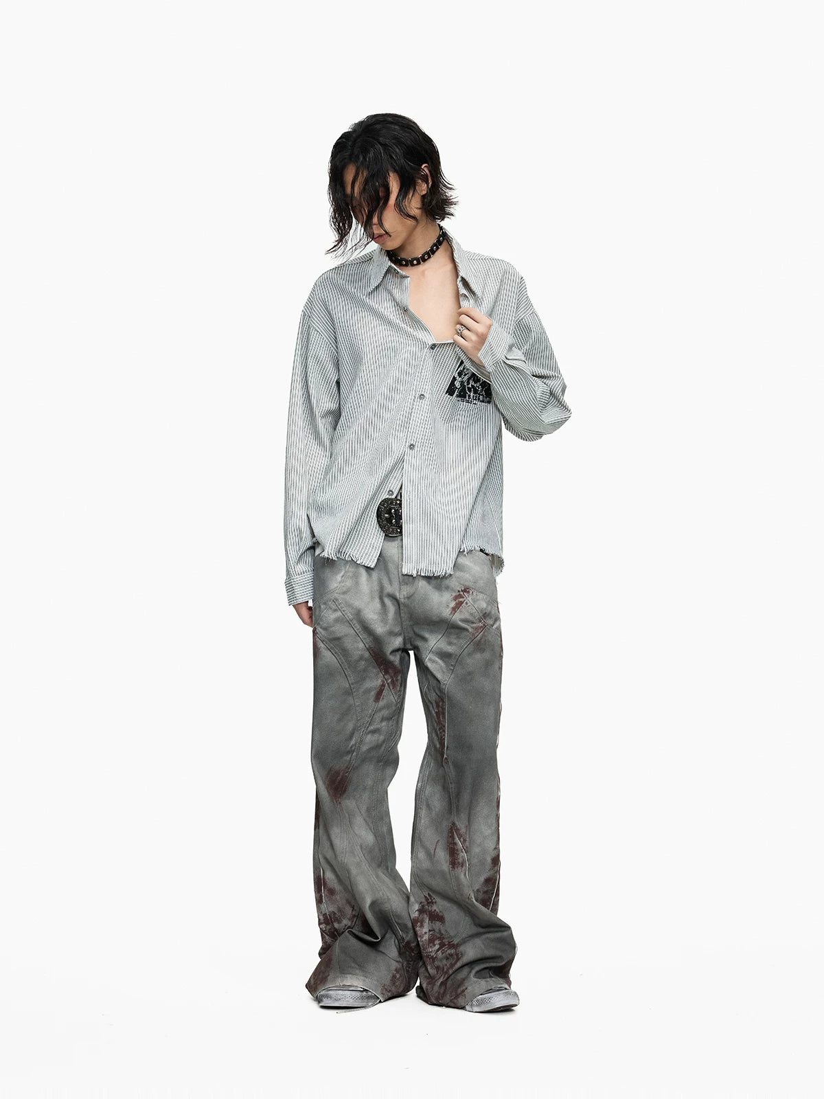 Blood Wash Distressed Flared Denim Jeans