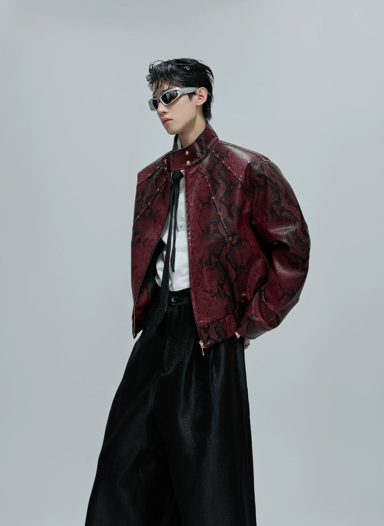 Python Textured Leather Fashion Jacket