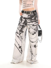 【25s Jul.】Cross Chain Print Street Loose Wide Jeans