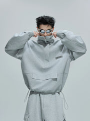 【25s Oct.】Casual Stand Collar Cropped Sweatshirt/Ribbon Pocket Pants