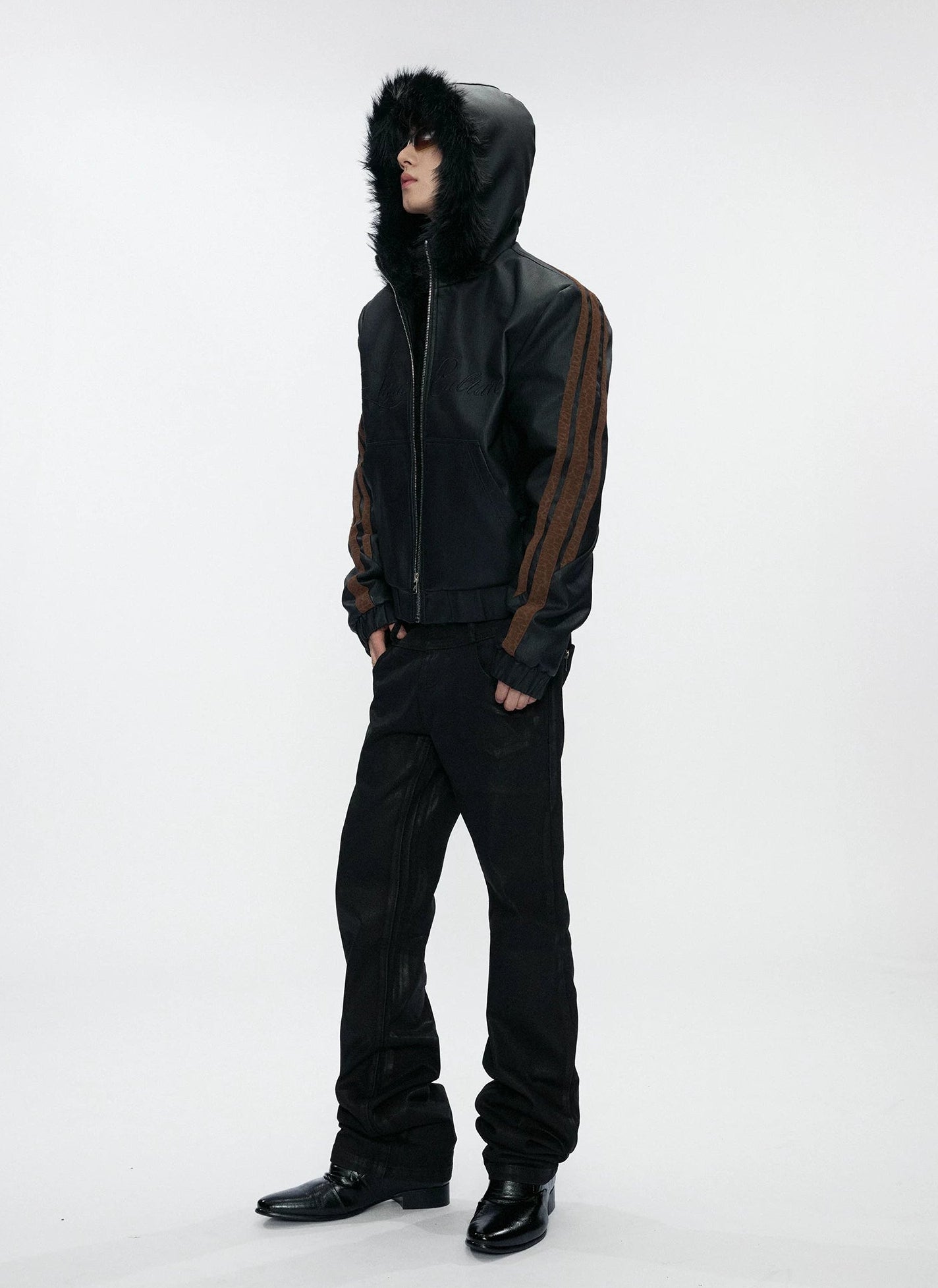 Leopard Panel Faux Fur Hooded Jacket