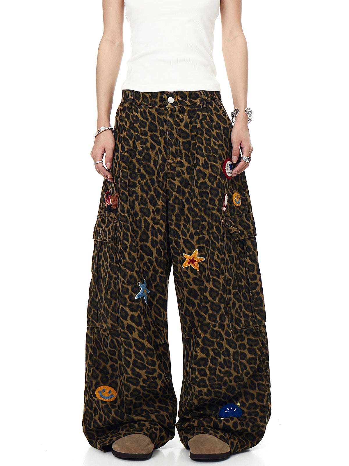 【25s Aug.】Vintage Patchwork Embroidered Leopard Print Jeans