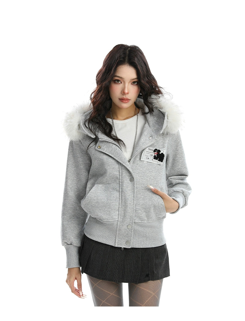 【25s Nov.】Detachable Fur-trimmed Camouflage Hooded Jacket