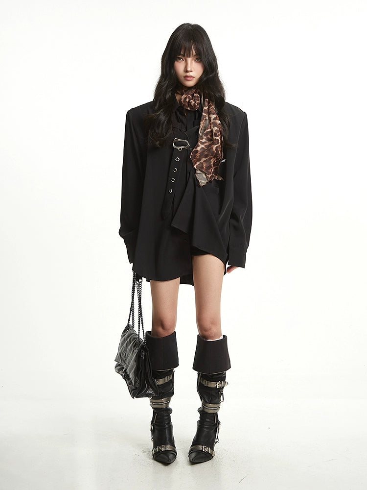 【25s Aug.】Loose Lapel Metal-Button Padded Shoulder Shirt