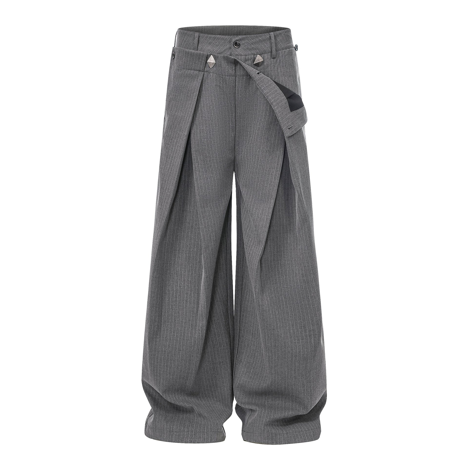 Gray Stripe Pleated Wide Trousers
