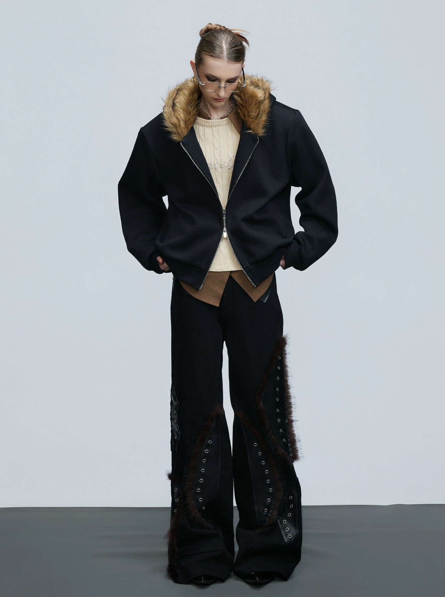 【25s Nov.】Fur Collar Hooded Sweatshirt Cardigan/ Pants