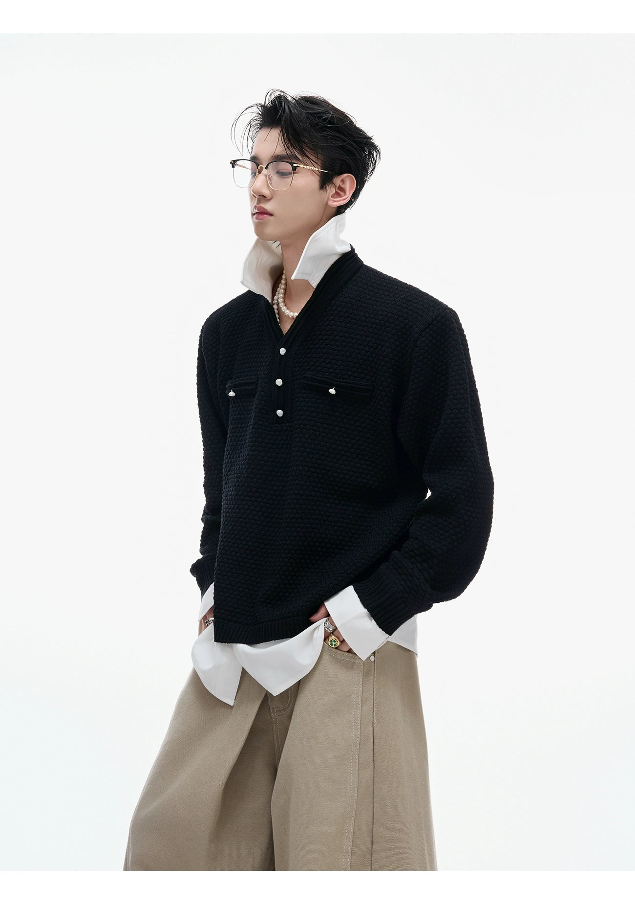 【25s Sep.】Textured Mock Two-piece Shirt Stitching Sweater