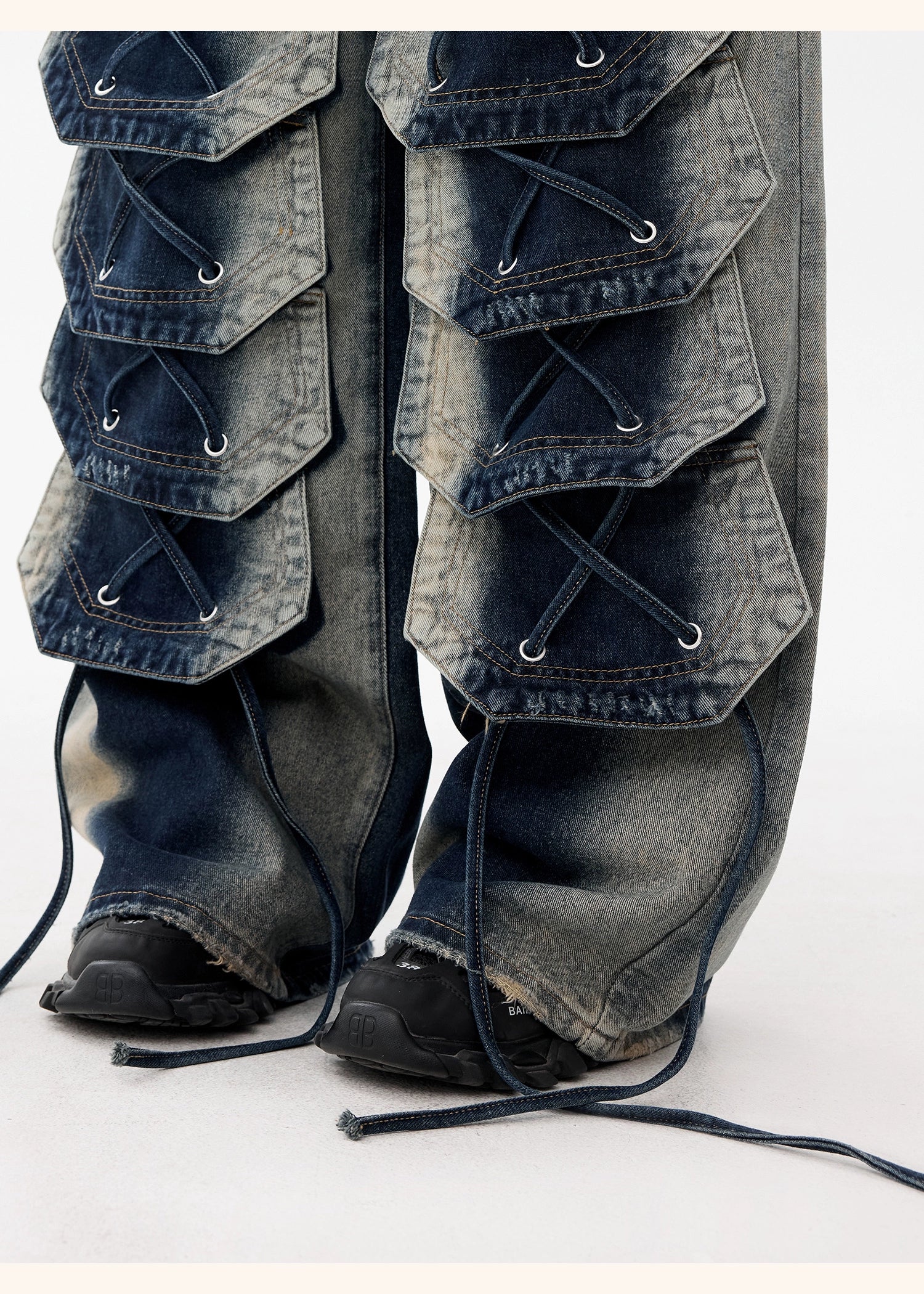 【25s Dec.】Distressed Patchwork Punk Wasteland Style Jeans