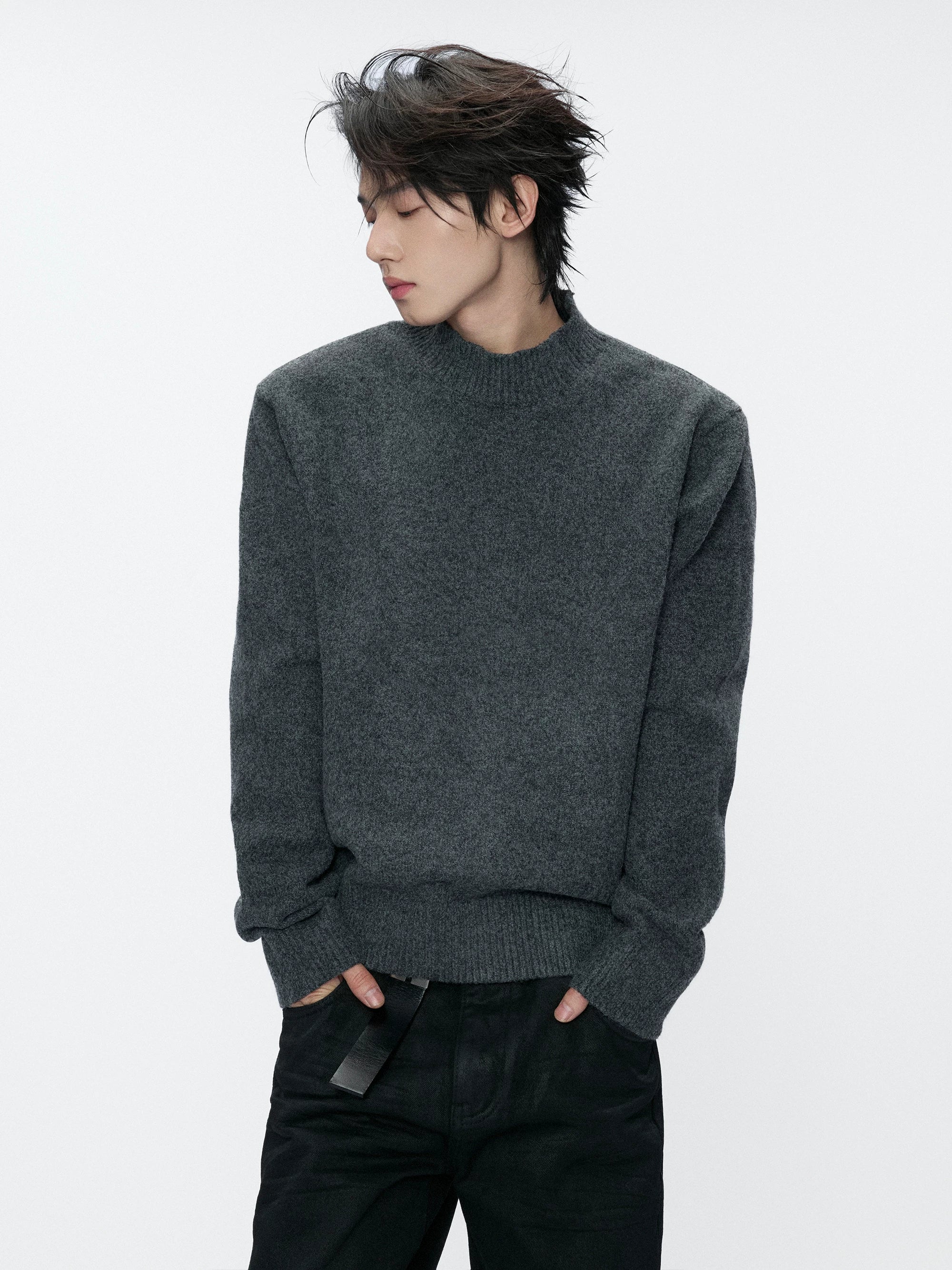 Wool Blend Ribbed Knit Sweater