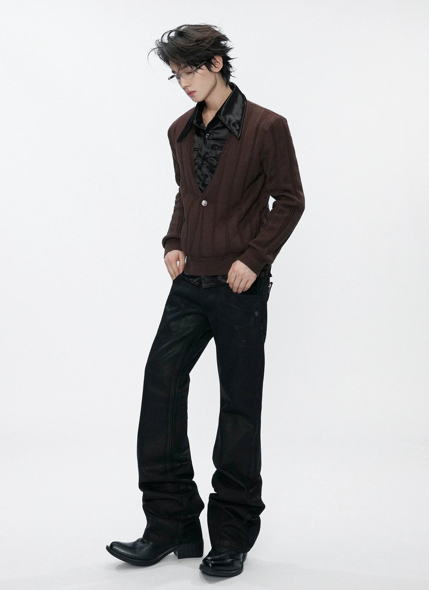 Satin Layered Collar Knit Sweater