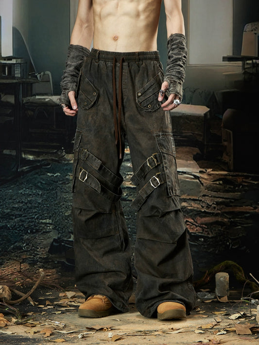 【25s Nov.】Distressed Layered Pleated Multi-pocket Cargo Pants