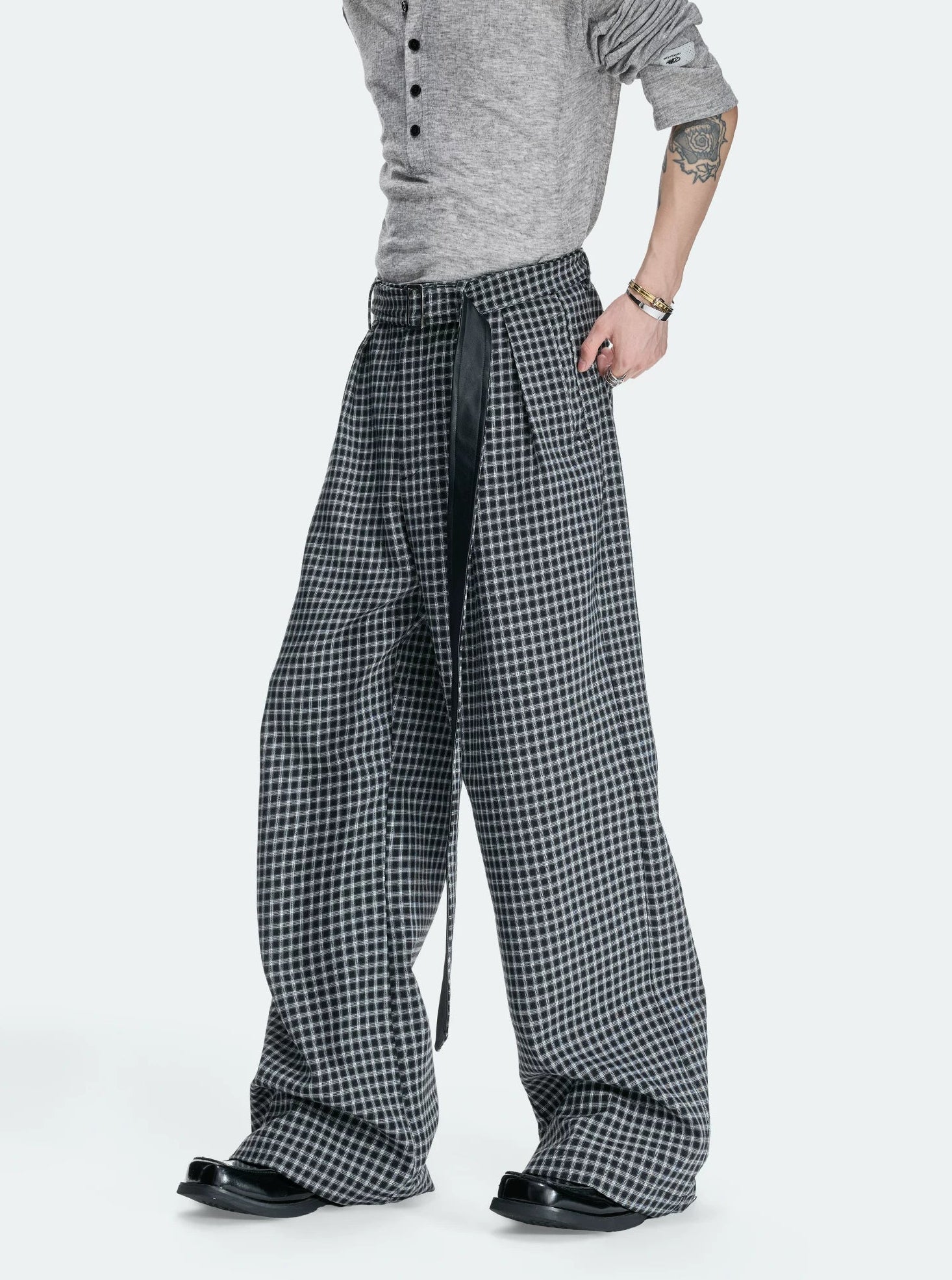 Vintage Plaid Wide-Leg Trousers