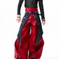 【25s Oct.】Denim Patchwork Red Leather Jacket/Double Waist Leather Pants