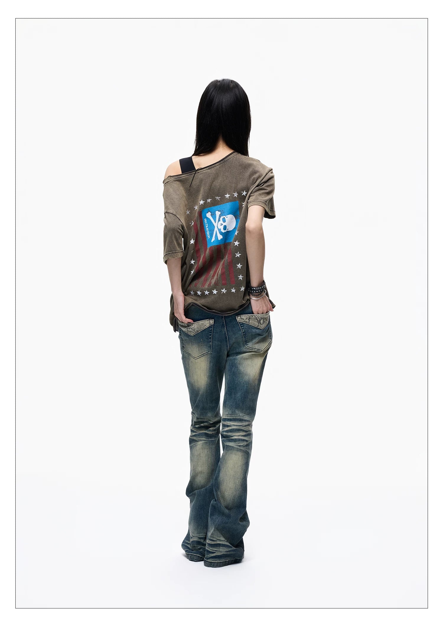 Skull Graphic Layered Off-Shoulder Tee