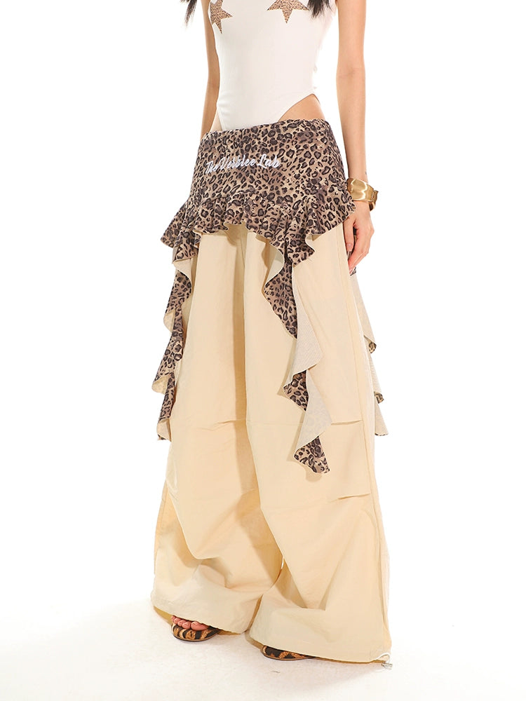 【25s Jun.】Vintage Leopard Ruched Parachute Cargo Pants